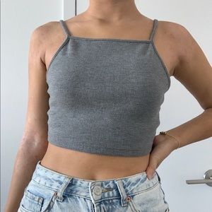 Gray Ribbed Knit Tank Crop Top